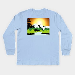 Bob Ross Basketball Sunrise Kids Long Sleeve T-Shirt